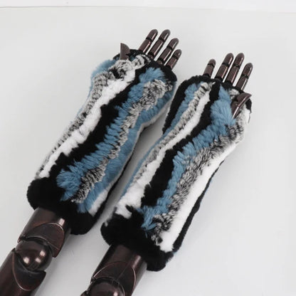 New Style Fashion 100% Genuine Rex Rabbit Fur Lady Gloves Women Winter Keep Warm Real Fur Glove Elastic Knit Outdoor Fur Mittens