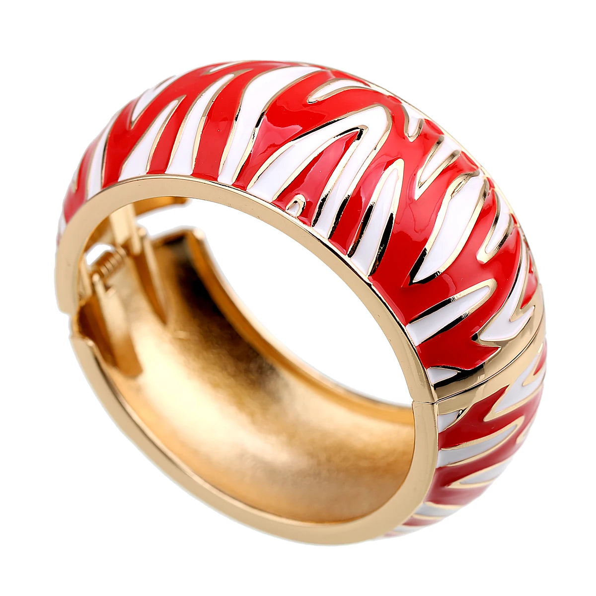 New Arrival Golden Plated Zebra-Print Shape Round Bangle Cuff Bracelet for Women Party Prom Wedding Gift Jewelry 2 Colors