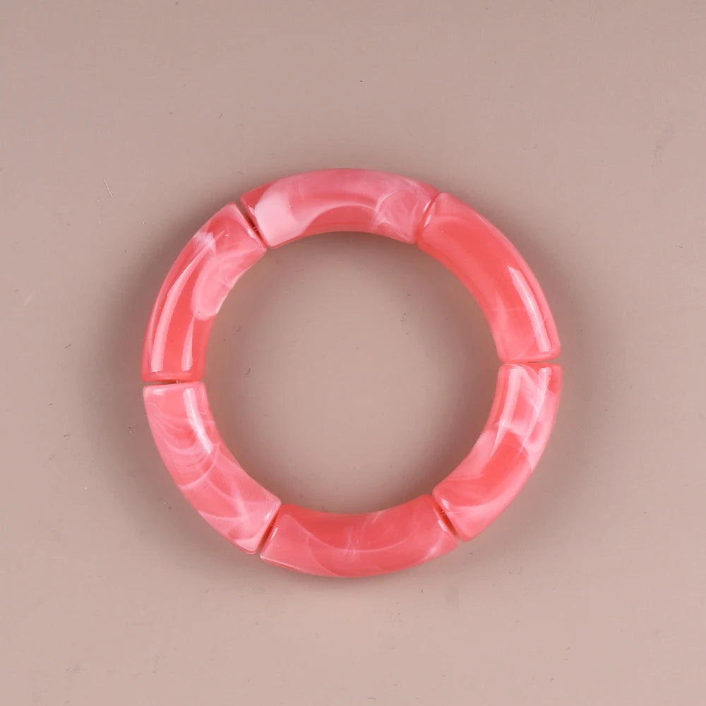 Trendy Resin Geometric Beaded Bracelets on Hand Acrylic Bamboo Tube Bangles Bracelets For Women Fashion Jewelry Valentines Gift