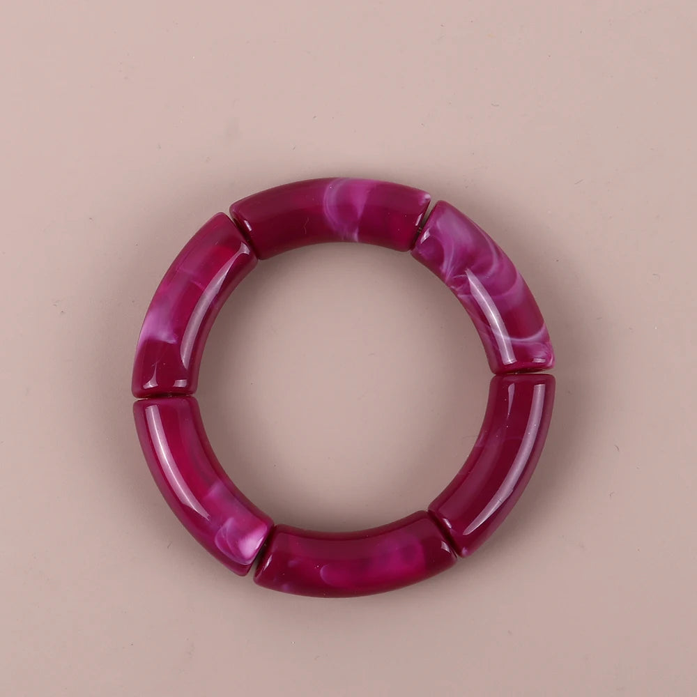 Trendy Resin Geometric Beaded Bracelets on Hand Acrylic Bamboo Tube Bangles Bracelets For Women Fashion Jewelry Valentines Gift