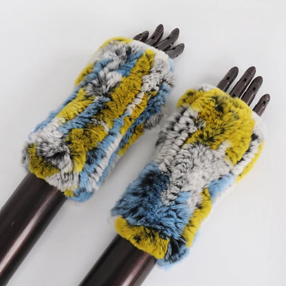 New Arrival Female Natural Rabbit Fur Gloves Knitted Warm Real Rex Rabbit Fur Mittens Women Winter Outdoor Rex Rabbit Fur Gloves