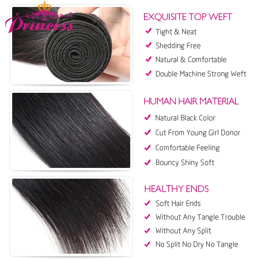 Beautiful Princess Hair 13x4 Lace Frontal Closure With Bundles Remy Human Hair Brazilian Straight Hair 3 Bundles With Closure