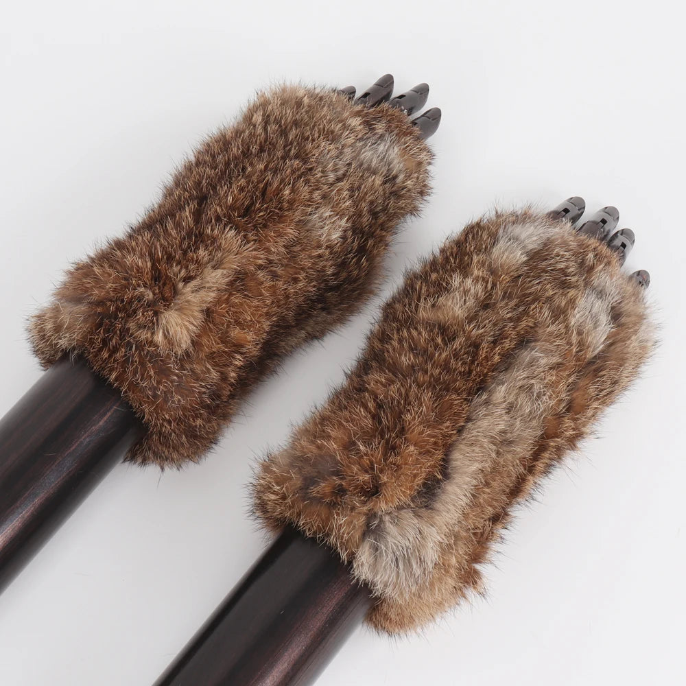 New Arrival Female Natural Rabbit Fur Gloves Knitted Warm Real Rex Rabbit Fur Mittens Women Winter Outdoor Rex Rabbit Fur Gloves