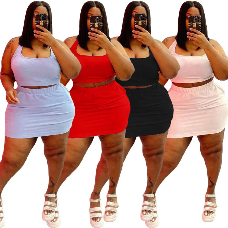 Summer Women Two Piece Outfits Wholesale Dress Sets Sexy Crop Tops and Skirt Suit with Short Casual Plus Size Sets Dropshipping