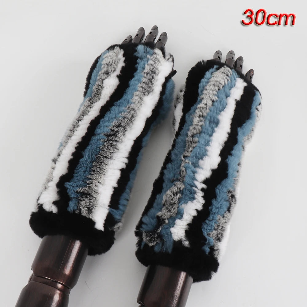 New Style Fashion 100% Genuine Rex Rabbit Fur Lady Gloves Women Winter Keep Warm Real Fur Glove Elastic Knit Outdoor Fur Mittens