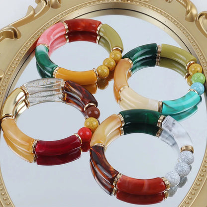 Bohomia New Acrylic Chunky Bamboo Stackable Bracelet for Women Boho Elastic Colorful Tube Beads Braceletes 2025 Fashion Jewelry