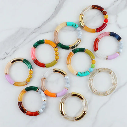 Trendy Resin Geometric Beaded Bracelets on Hand Acrylic Bamboo Tube Bangles Bracelets For Women Fashion Jewelry Valentines Gift