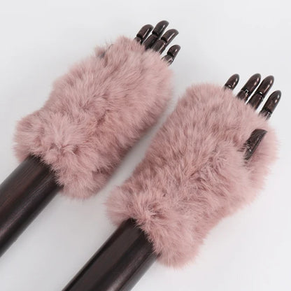 New Arrival Female Natural Rabbit Fur Gloves Knitted Warm Real Rex Rabbit Fur Mittens Women Winter Outdoor Rex Rabbit Fur Gloves