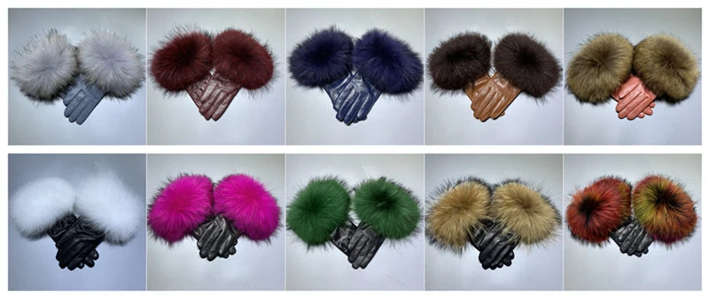 Jxwatcher Wholesale Fox Fur Gloves Winter Female Luxury Style Warm Sheepskin Genuine Leather Gloves Driving Thickening Mitten