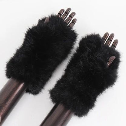 New Arrival Female Natural Rabbit Fur Gloves Knitted Warm Real Rex Rabbit Fur Mittens Women Winter Outdoor Rex Rabbit Fur Gloves