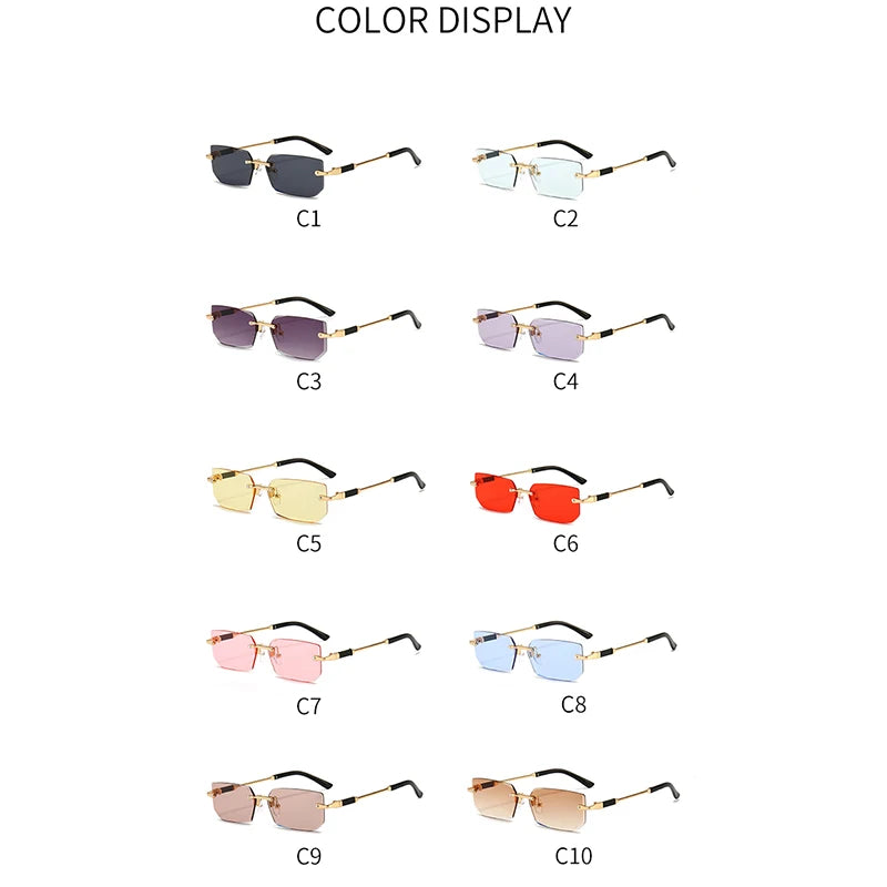 6pcs/Set Fashion Rectangle Rimless Women Sunglasses Trendy Small Square Sun Glasses For Female Outdoor Accessory Shades Eyewear