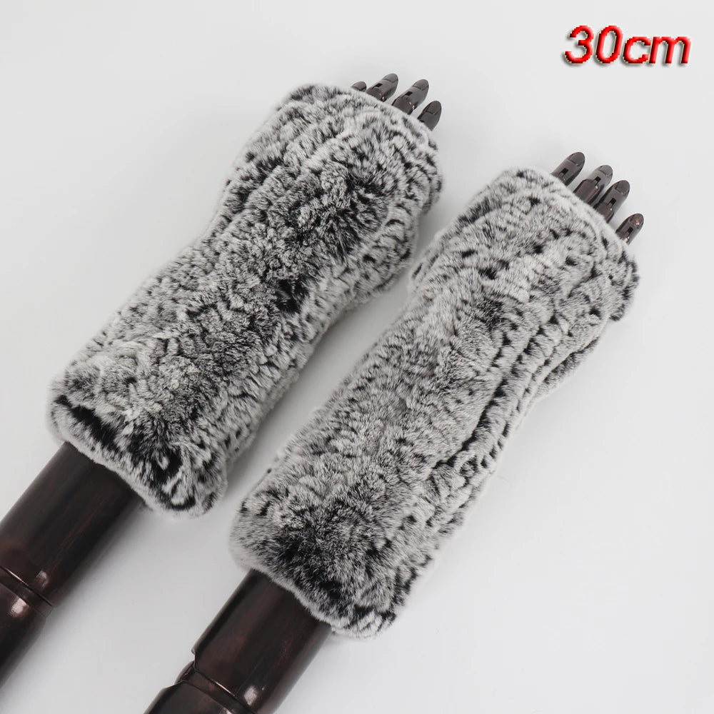 New Style Fashion 100% Genuine Rex Rabbit Fur Lady Gloves Women Winter Keep Warm Real Fur Glove Elastic Knit Outdoor Fur Mittens