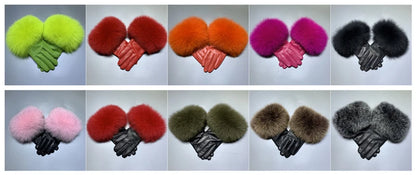 Jxwatcher Wholesale Fox Fur Gloves Winter Female Luxury Style Warm Sheepskin Genuine Leather Gloves Driving Thickening Mitten