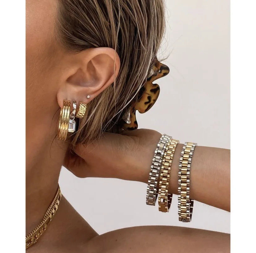 E.B.belle Tarnish Free Stainless Steel Gold Plated Detachable Wristbands Bracelets Bangles For Women Men Gold Wrap Bracelets