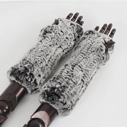 New Style Fashion 100% Genuine Rex Rabbit Fur Lady Gloves Women Winter Keep Warm Real Fur Glove Elastic Knit Outdoor Fur Mittens
