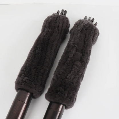 New Style Fashion 100% Genuine Rex Rabbit Fur Lady Gloves Women Winter Keep Warm Real Fur Glove Elastic Knit Outdoor Fur Mittens