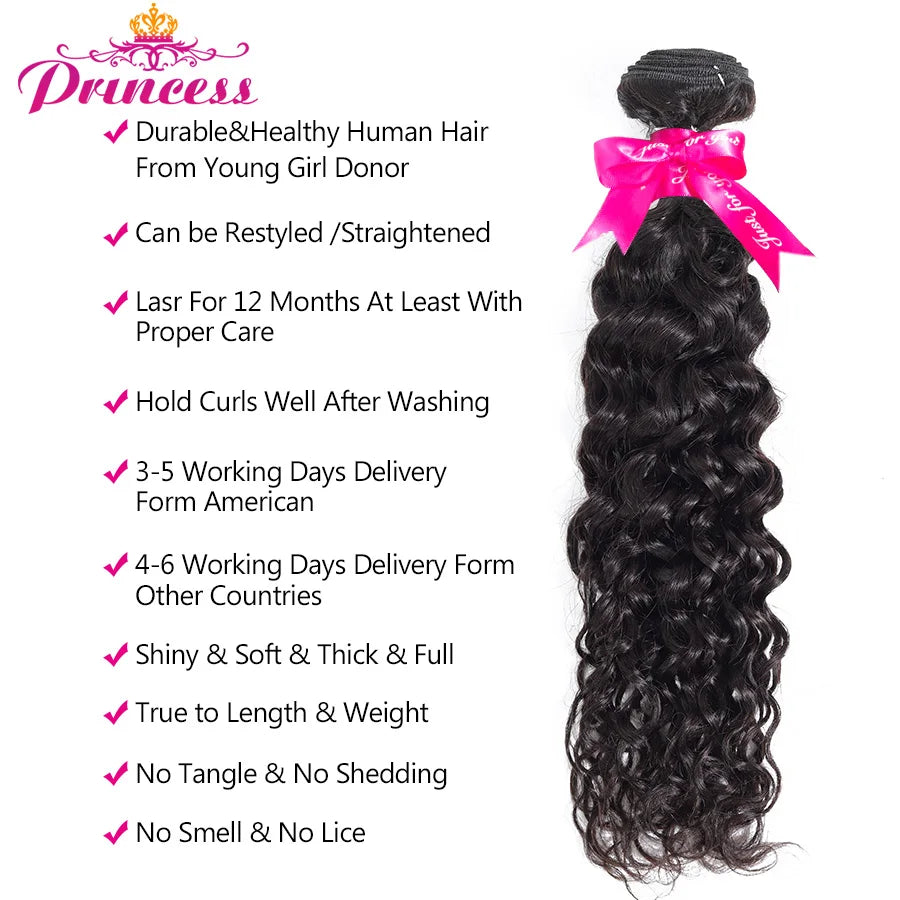 Beautiful Princess Water Wave Bundles With Frontal Closure 13x4 Lace Frontal Closure With Bundles Remy Brazilian Hair Weave