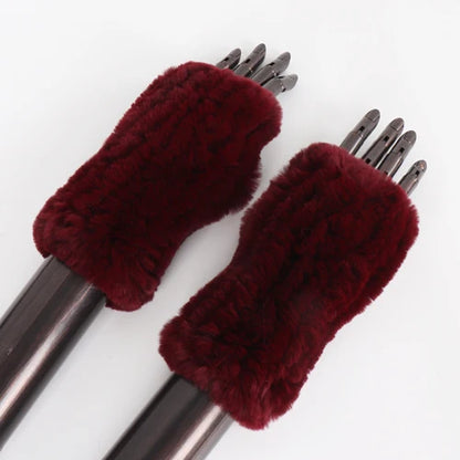 New Arrival Female Natural Rabbit Fur Gloves Knitted Warm Real Rex Rabbit Fur Mittens Women Winter Outdoor Rex Rabbit Fur Gloves