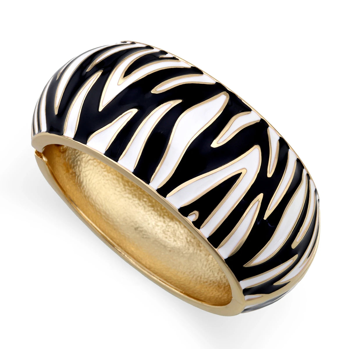 New Arrival Golden Plated Zebra-Print Shape Round Bangle Cuff Bracelet for Women Party Prom Wedding Gift Jewelry 2 Colors