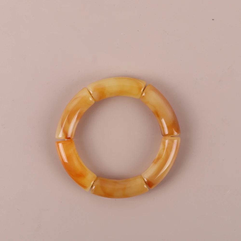 Trendy Resin Geometric Beaded Bracelets on Hand Acrylic Bamboo Tube Bangles Bracelets For Women Fashion Jewelry Valentines Gift