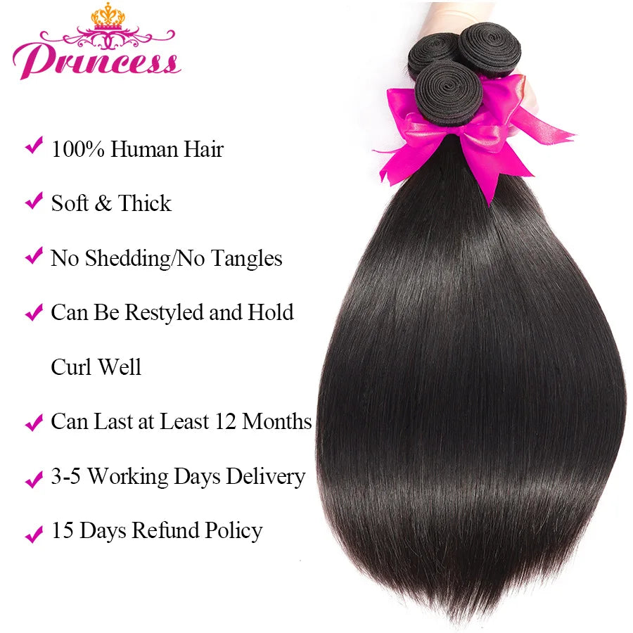 Beautiful Princess Peruvian Straight Hair 4 Bundles With Closure Double Weft Human Hair Bundles With Closure Non Remy