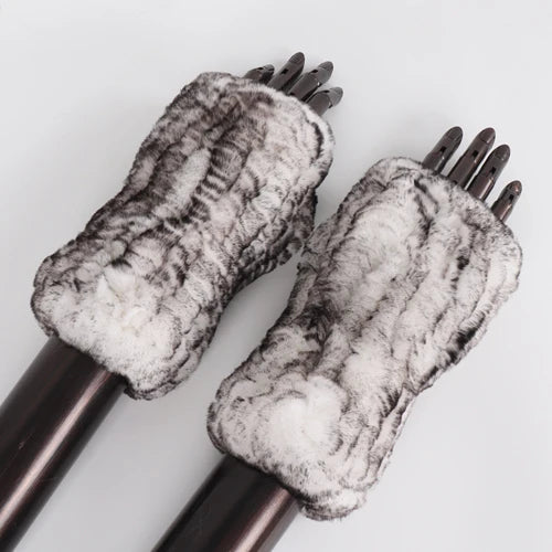 New Arrival Female Natural Rabbit Fur Gloves Knitted Warm Real Rex Rabbit Fur Mittens Women Winter Outdoor Rex Rabbit Fur Gloves
