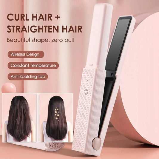 FCJ Mini Cordless USB Hair Straightener & Curler Portable 3 Constant Temperature Flat Iron Multi-Purpose Styling Tool