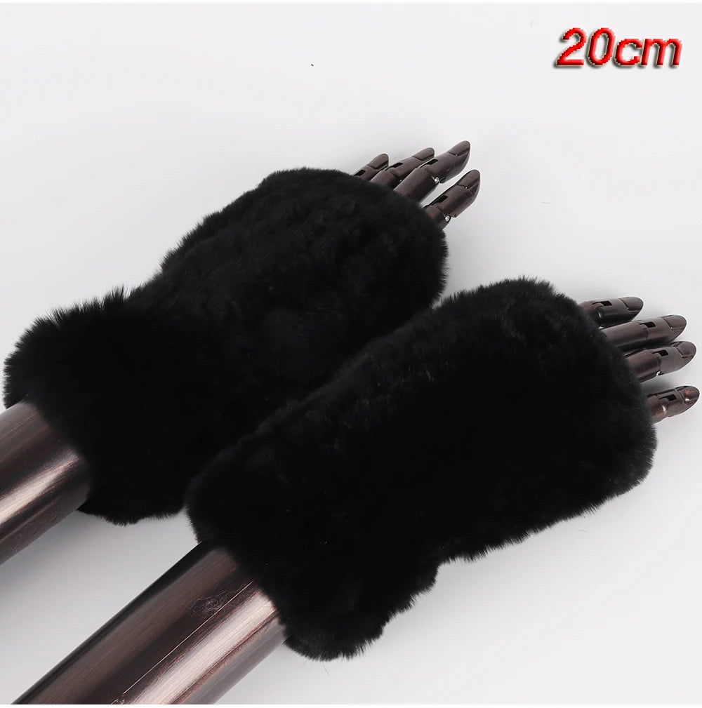 New Style Fashion 100% Genuine Rex Rabbit Fur Lady Gloves Women Winter Keep Warm Real Fur Glove Elastic Knit Outdoor Fur Mittens