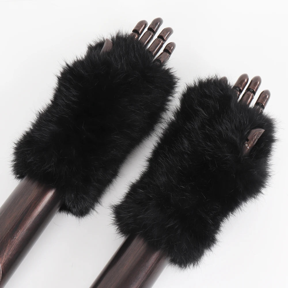 New Arrival Female Natural Rabbit Fur Gloves Knitted Warm Real Rex Rabbit Fur Mittens Women Winter Outdoor Rex Rabbit Fur Gloves