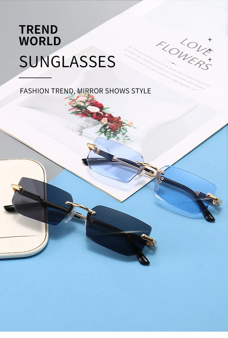 6pcs/Set Fashion Rectangle Rimless Women Sunglasses Trendy Small Square Sun Glasses For Female Outdoor Accessory Shades Eyewear