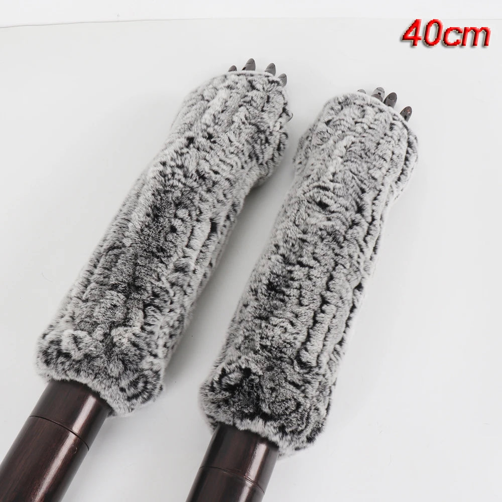 New Style Fashion 100% Genuine Rex Rabbit Fur Lady Gloves Women Winter Keep Warm Real Fur Glove Elastic Knit Outdoor Fur Mittens