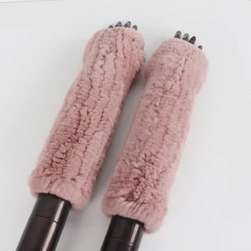 New Style Fashion 100% Genuine Rex Rabbit Fur Lady Gloves Women Winter Keep Warm Real Fur Glove Elastic Knit Outdoor Fur Mittens