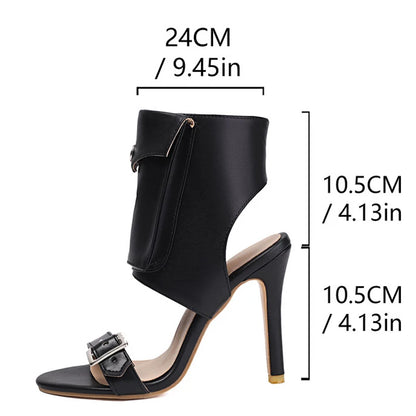 Summer Single Band Ankle Boots Women Belt Metal Buckle Short Boots Front Pocket High Heels Shoes Back Cut Out Booty Big Size 48