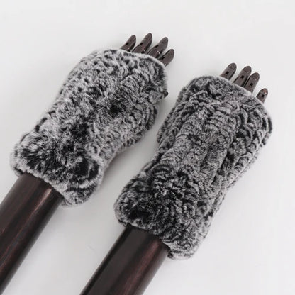 New Arrival Female Natural Rabbit Fur Gloves Knitted Warm Real Rex Rabbit Fur Mittens Women Winter Outdoor Rex Rabbit Fur Gloves