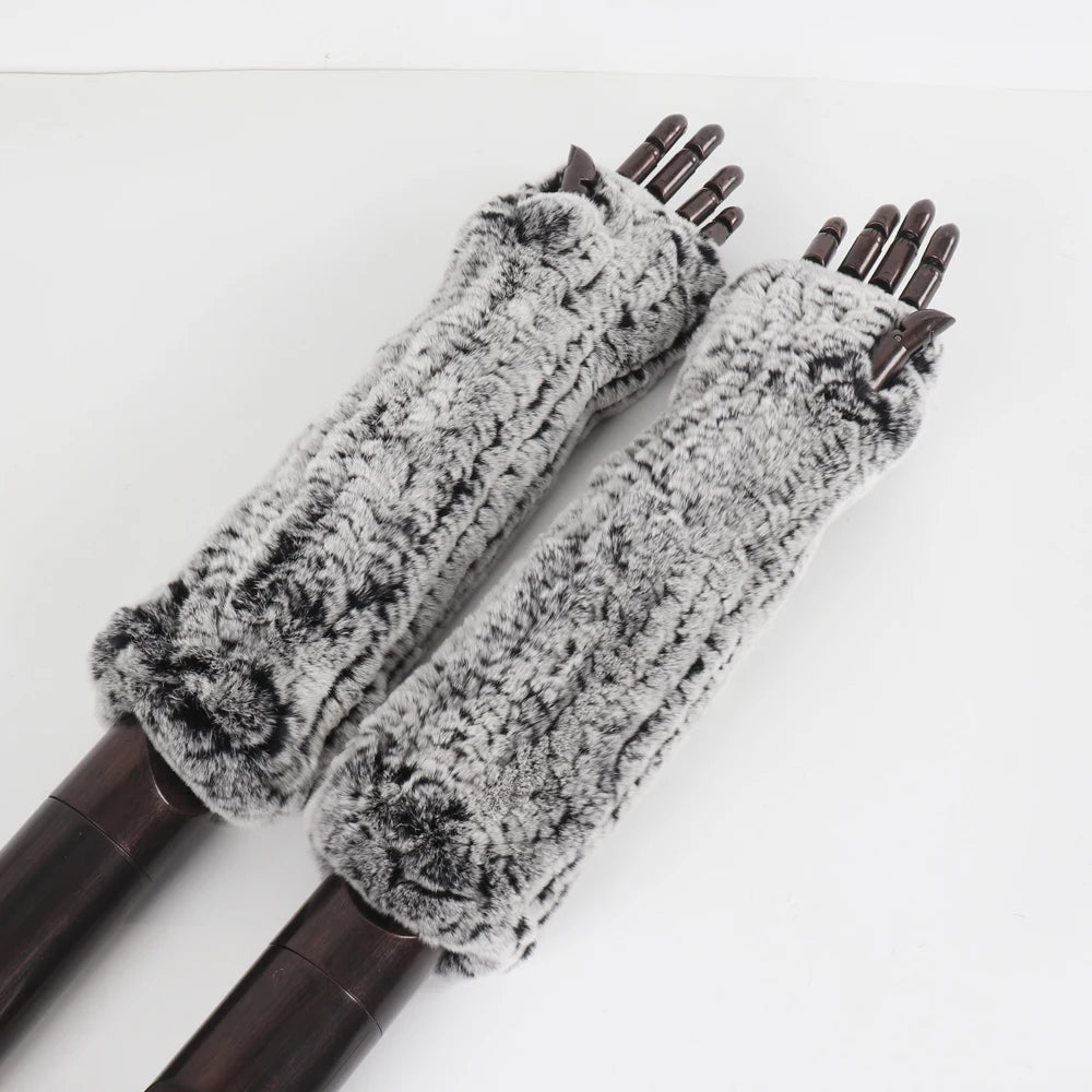 New Style Fashion 100% Genuine Rex Rabbit Fur Lady Gloves Women Winter Keep Warm Real Fur Glove Elastic Knit Outdoor Fur Mittens