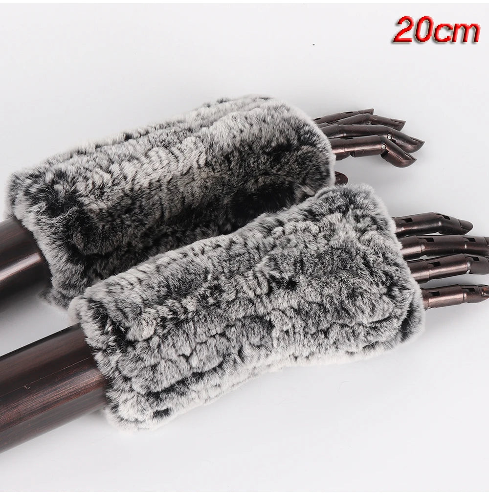 New Style Fashion 100% Genuine Rex Rabbit Fur Lady Gloves Women Winter Keep Warm Real Fur Glove Elastic Knit Outdoor Fur Mittens