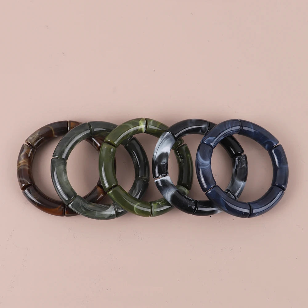 Trendy Resin Geometric Beaded Bracelets on Hand Acrylic Bamboo Tube Bangles Bracelets For Women Fashion Jewelry Valentines Gift