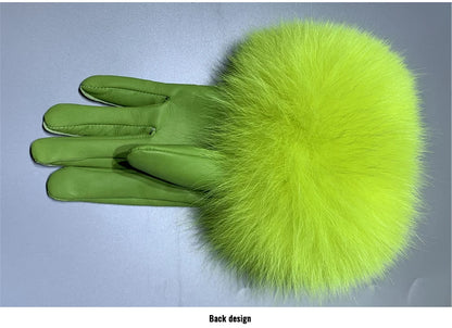 Jxwatcher Wholesale Fox Fur Gloves Winter Female Luxury Style Warm Sheepskin Genuine Leather Gloves Driving Thickening Mitten