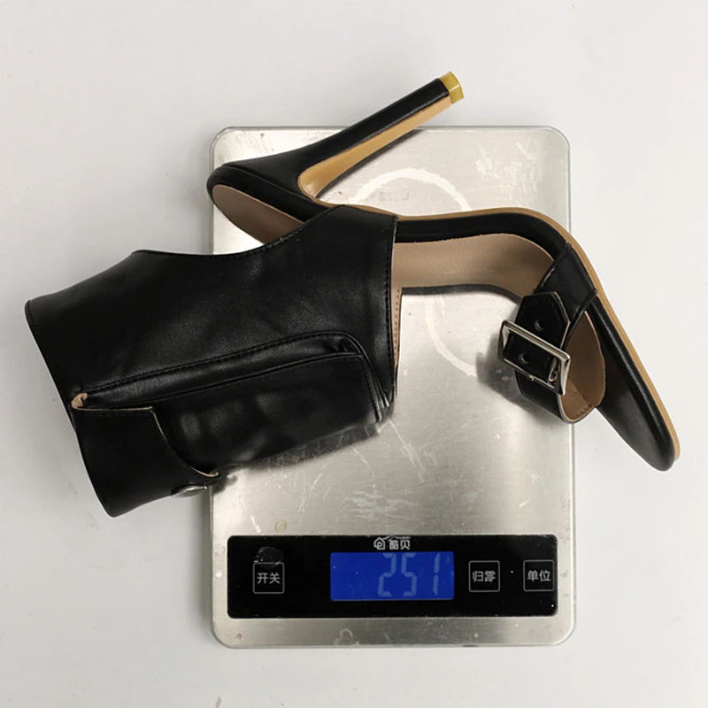 Summer Single Band Ankle Boots Women Belt Metal Buckle Short Boots Front Pocket High Heels Shoes Back Cut Out Booty Big Size 48