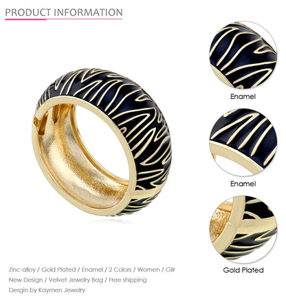 New Arrival Golden Plated Zebra-Print Shape Round Bangle Cuff Bracelet for Women Party Prom Wedding Gift Jewelry 2 Colors