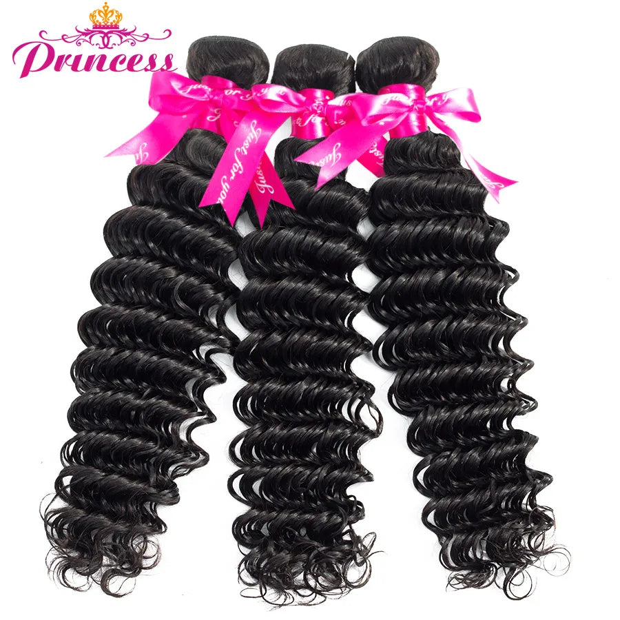 Beautiful Princess Hair Deep Wave Bundles With Closure Double Weft Human Hair Brazilian Hair Weave 3 Bundles With Closure Remy