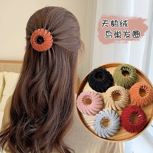 2021 Women Hair Device Big Hair Claw Clips Bird's Nest Hairpin Korean Bun Hair Disk Ponytail Solid Curler Headwear Accessories