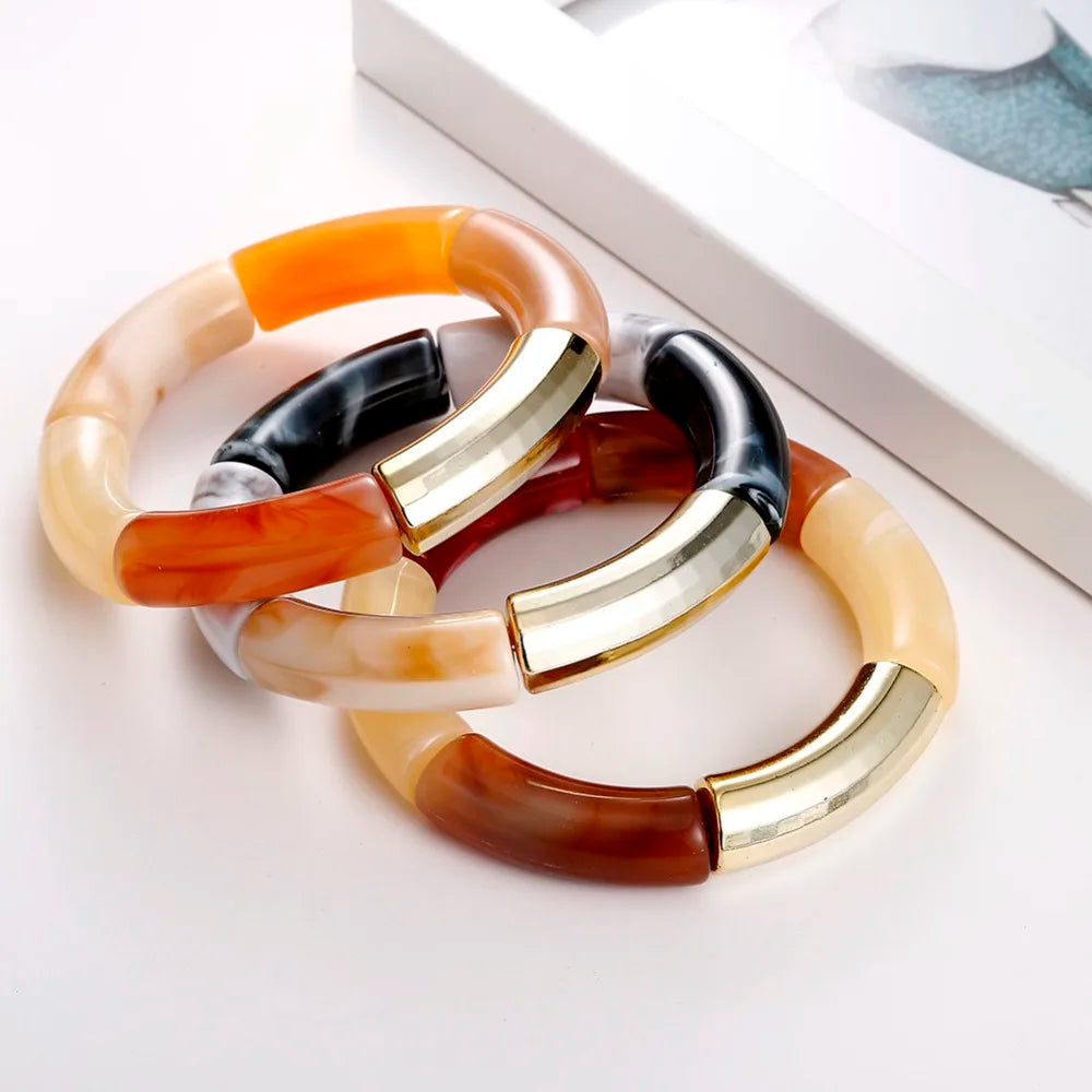 Bohomia New Acrylic Chunky Bamboo Stackable Bracelet for Women Boho Elastic Colorful Tube Beads Braceletes 2025 Fashion Jewelry