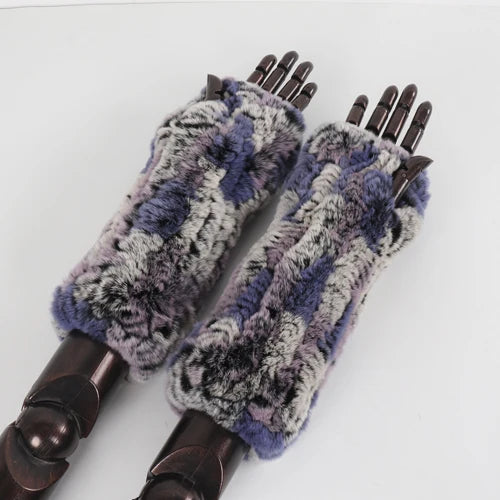 New Style Fashion 100% Genuine Rex Rabbit Fur Lady Gloves Women Winter Keep Warm Real Fur Glove Elastic Knit Outdoor Fur Mittens