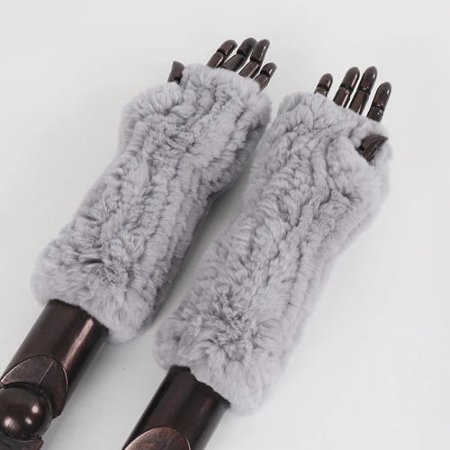 New Style Fashion 100% Genuine Rex Rabbit Fur Lady Gloves Women Winter Keep Warm Real Fur Glove Elastic Knit Outdoor Fur Mittens