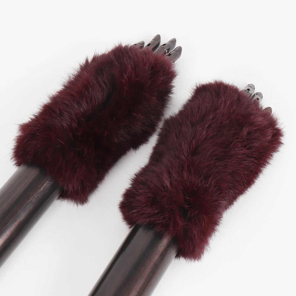 New Arrival Female Natural Rabbit Fur Gloves Knitted Warm Real Rex Rabbit Fur Mittens Women Winter Outdoor Rex Rabbit Fur Gloves