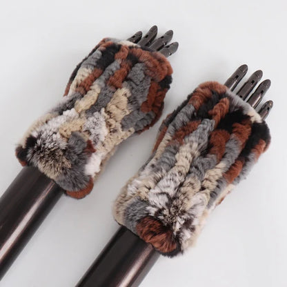 New Arrival Female Natural Rabbit Fur Gloves Knitted Warm Real Rex Rabbit Fur Mittens Women Winter Outdoor Rex Rabbit Fur Gloves