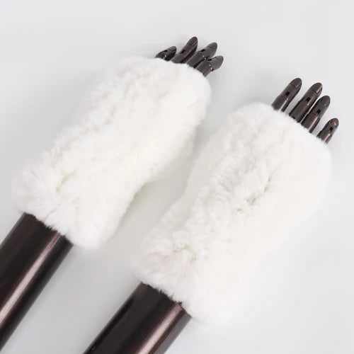 New Style Fashion 100% Genuine Rex Rabbit Fur Lady Gloves Women Winter Keep Warm Real Fur Glove Elastic Knit Outdoor Fur Mittens