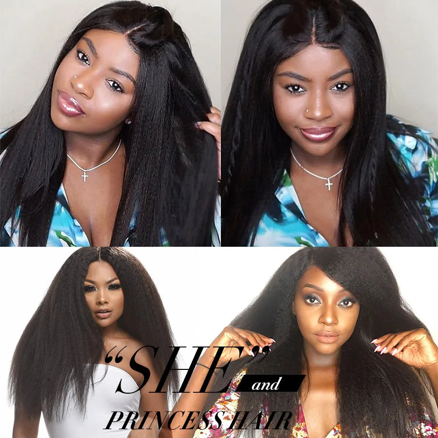 Beautiful Princess Hair Kinky Straight Peruvian Hair Bundles With Lace Closure Human Hair 3 Bundles With Closure