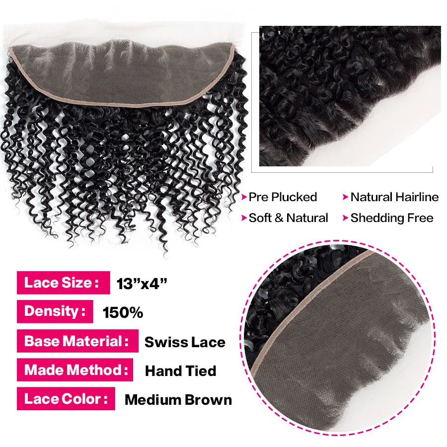 Beautiful Princess Kinky Curly Bundles With Frontal Natural Black Malaysian Hair Weave Bundles With Closure Remy Human Hair